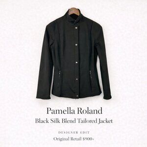 Pamella Roland Black Silk Blend Jacket Coat • Size 10 • Designer Elegant Layer
